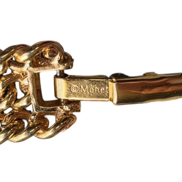 Monet Signed Woven Gold Necklace Gold Choker Necklace .5” x 17” - Picture 3 of 8